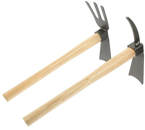 Gatuida Lot de 2 Binettes de Jardin Compactes en Acier Manganèse Manche en Bois, Petite Houe Multifonction pour Culture de Fleurs, Désherbage et Jardinage Extérieur, Outils de