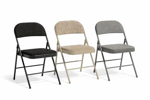 SuperGift.com Cream Fabric Padded Folding Chair with Backrest, Heavy Duty Steel Frame Foldable Chair for Home, Garden, Office and Desk Use