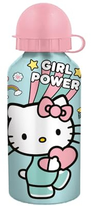 Maricart Borraccia Bambina Hello Kitty Girl Power 500 ml in Alluminio – Bottiglia Scuola Elementare con Beccuccio e Tappo a Vite – Leggera e Resistente