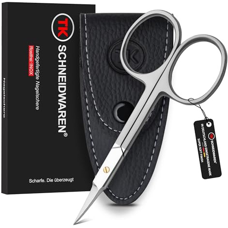 TK Schneidewaren® - Tijeras de uñas hechas a mano de 9 cm profesionales premium de acero inoxidable, microdentadas, afiladas, para mujer, salones, barba (tijeras de piel – punta de torre)