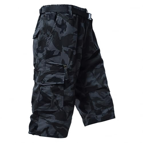 PADOLA Short Homme Cargo Coton Bermuda avec 7 Poches été Taille Elastique Camouflage Pantacourt à Jambes Larges avec Cordon de Serrage Baggy 3/4 Pantalon avec Ceinture Réglable (Camouflage, M)