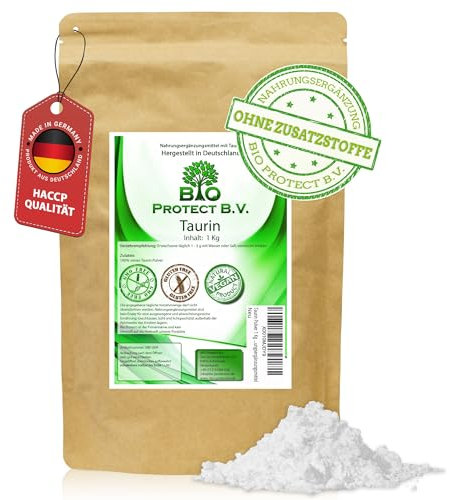 Taurin Pulver 1 Kg 100% vegan und rein ohne Zusatzstoffe! 1000g reines Taurin ohne Magnesiumstearat - Bio Protect BV Premium Nahrungsergänzungsmittel