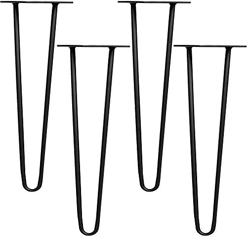 Melko Hairpin Legs Tischbeine 4 Stück 86 cm Stahl 12 mm 2 Streben Schwarz | Haarnadel Tischfüße für Esstisch, Schreibtisch und Couchtisch, inkl. rutschfester Bodenschoner, filigranes Industrial Design