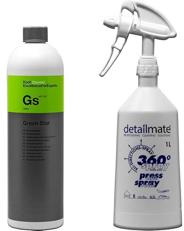 detailmate Set - Koch Chemie Green Star Universalreiniger 1L Made by Kwazar Mercury Super PRO+ 360 Grad Sprühflasche. Double Action Trigger, 1 Liter