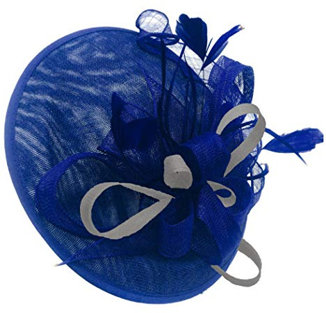 Caprilite Royal Blue Mix Colour Sinamay Big Disc Piattino Fascinator Cappello per donne Matrimoni Fascia Grigio argento Taglia unica