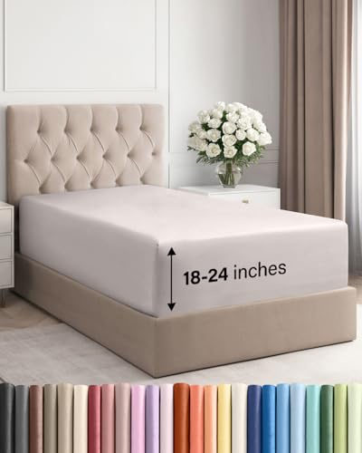 Extra Deep Twin XL Fitted Sheet - Hotel Luxury Single Fitted Sheet Only - Easily Fits 18 inch to 24 inch Mattress - Ultra Soft, Wrinkle Free with Extra Deep Pockets - Breathable & Comfy - Light Grey