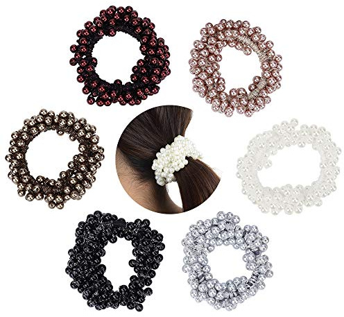 6 Piezas de Cabello Scrunchies Elástico Bandas de Perla de Imitación para el Cabello Scrunchy Lazos para el Cabello Cuerdas Scrunchie para Mujeres Niñas