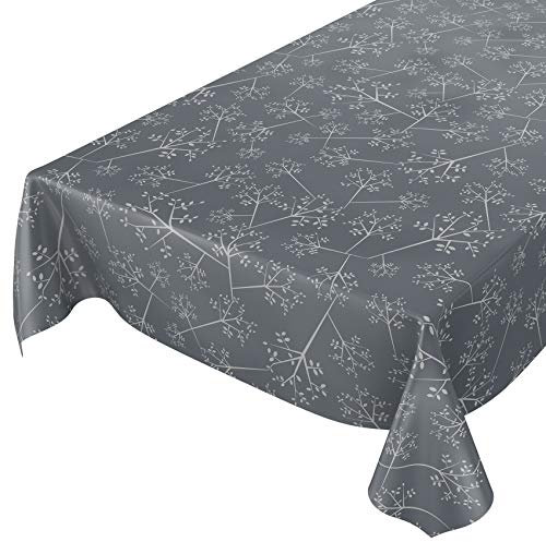 ANRO Tischdecke Wachstuch abwaschbar Wachstuchtischdecke Wachstischdecke Zweige Blätter Edel Silbereffekt Anthrazit 200x140cm