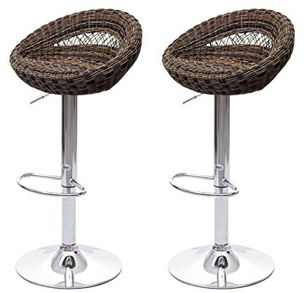 Mendler 2er-Set Barhocker HWC-G26 Poly-Rattan | Tresenhocker, Barstuhl, Drehhocker, In-/Outdoor, MVG-Zertifiziert, Chrom