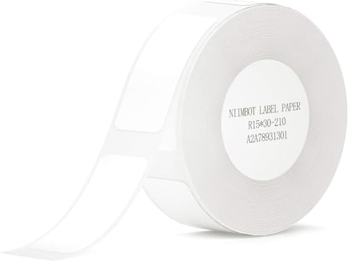 NIIMBOT D110/D11/D101 Etiketten Selbstklebend zum Beschriften,15 x 30mm Etikettendrucker Thermo Papier für Schule, Zuhause, Büro, Kleine Unternehmen,1 Rollen 210 Etiketten/Rolle (Weiß)