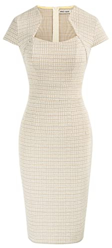 GRACE KARIN Women's 50s Vintage Pencil Dress Cap Sleeve Wiggle Dress CL7597, Tweed-Yellow, Small