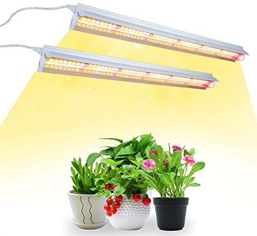Niello 2pcs T5 Pflanzenlampe LED, 42cm Vollspektrum Grow Lampe for Zimmerpflanzen, 660nm / 3000K / 5000K Pflanzenlicht mit Reflektor/Daisy Chain fur Aussaat, Gewaechshaus, Grow Shelves