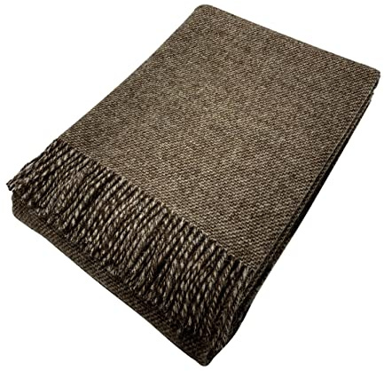 Alpenwolle Wolldecke 140x200cm Neuseeland 100% Wolle aus Neuseeland, Überwurf Plaid mit Fransen (Natural)