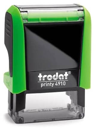 Trodat Printy 4910 – Verde mela – Timbro con nome personalizzabile – Personalizzabile – Timbro aziendale, timbro di testo, timbro medico – max. 3 righe – 26 x 9 mm