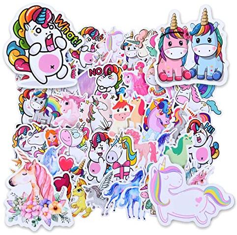 OSDUE Unicorn Stickers for Kids,50Pcs Cute Cartoon Waterproof Stickers, Cute Trendy Aesthetic Sticker for Laptop Car Scrapbook Phone Skateboard Computer Wall Window, Kids Girls Boys Adults Gift