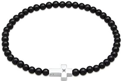 Kuzzoi Buddha Herren Naturstein Edelstein Armband elastisch (4 mm) | mit Kreuz Anhänger Herrenarmband 925 Silber