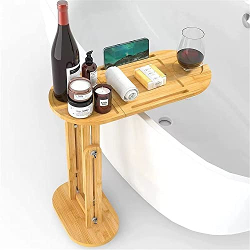 WANLIAN Sidobord Bambu Badkar Låda Bord med Justerbar Höjd, Fristående Bad Caddy Bricka