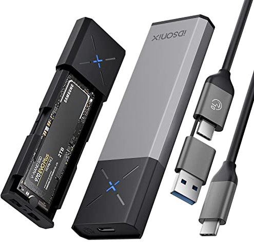 iDsonix M.2 [NVMe & SATA] SSD Gehäuse Adapter [Werkzeugfrei][Aluminium], NVMe zu USB 3.2 Gen 2 10Gbps, M.2 zu USB A&C Unterstützt M-Key/B+M Key, mit UASP Trim für 2230/2242/2260/2280 SSD