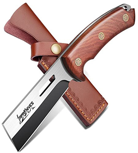 Japaknives Outdoor Messer Bushcraft Messer Feststehende Klinge Survival Messer Full Tang Jagdmesser mit Lederscheide Ergonomischer Griff für Zimmerei Camping Trekking
