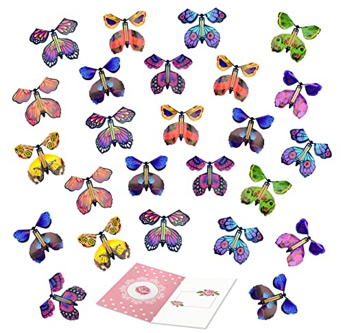 TSHAOUN 25 Magische Fliegende Schmetterling, Schmetterlings Karte für Geburtstagsgeschenke, Wind up Butterfly Fliegender Schmetterling Karte für Geburtstag (Zufällige Farbe)
