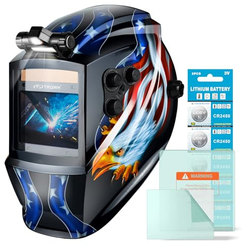 TRQWH Welding Helmet Auto Darkening Large Viewing True Color Solar Powered Welding Hood with 4 Arc Sensor Adjustable Wide Shade Range 4~5-8/9-13 Welder Mask for TIG MIG ARC Weld Plasma Cut Grinding