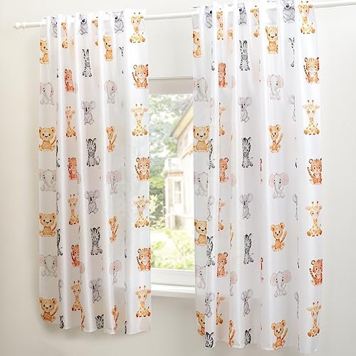 Delindo Lifestyle Kinderzimmer Gardine African, 140x175 cm, 1 Stück, verdeckte Schlaufen oder Kräuselband, Moderne weiße blickdichte Gardine für Mädchen und Jungen