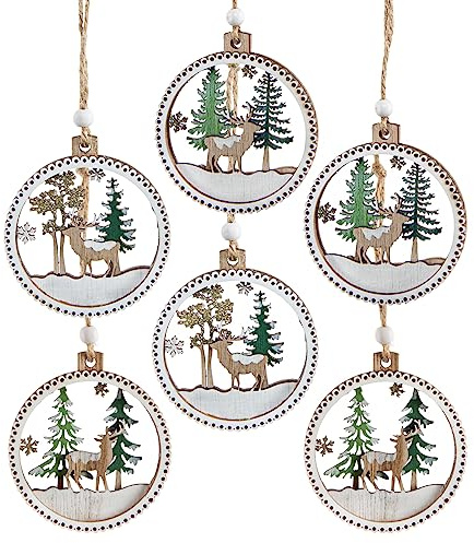 Logbuch-Verlag 6 Holzanhänger Winterlandschaft weiß Natur Winter Weihnachten Deko Holz Weihnachtskugel Ø 6,5 cm