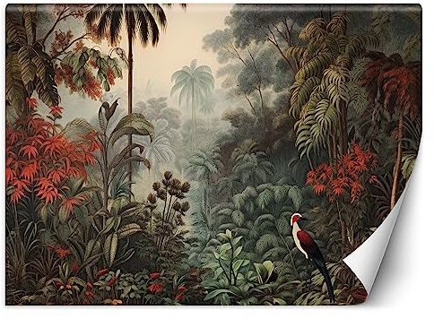 Feeby Papel Pintado Botánica Selva 350x245 cm Verde XXL Fotomurales Tejido No Tejido Decoración De Pared Moderna Decorativos Dormitorio Para la sala Trópicos Exóticos