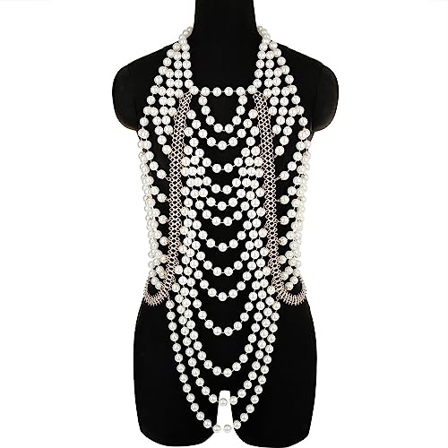 Vnook Mehrschichtige Perlen-Körperkette, Brautmode, Schulterketten, handgewebte Körperkette, verstellbare Körperkette, Schmuck, Geschenk for Frauen