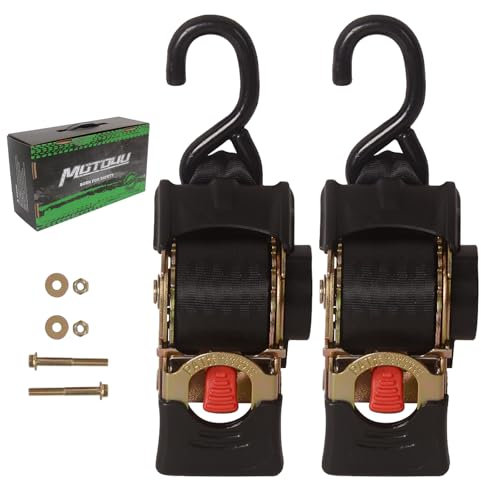 MOTO4U 5,1 cm x 2,4 m Spanngurt mit Ratsche, zum Anschrauben, automatisches Zurrgurt, Marine-Gurt, mit S-Haken für Motorrad, Boot, Anhänger (ein Paar)