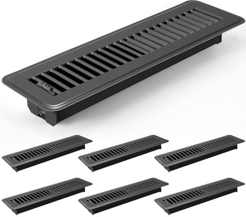 Tandefio 6 cubiertas de ventilación de suelo de 2 x 12 pulgadas, registro de ventilación de calor de metal con acabado a prueba de óxido, rejilla de ventilación de suelo resistente, palanca de