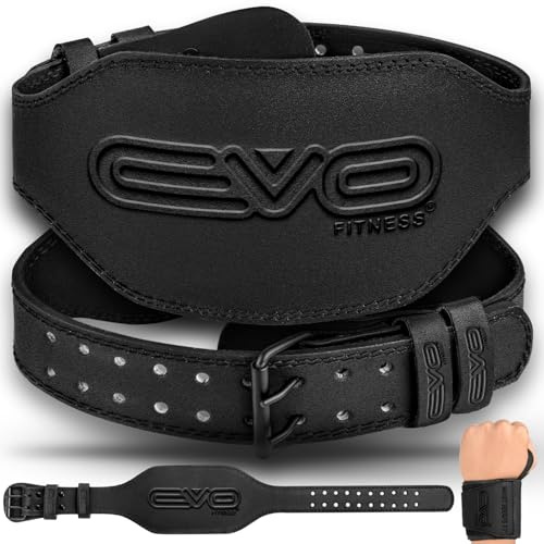 EVO Fitness 4 6 Cintura Palestra Uomo Donna Con Cinturini Da Polso Da 18 Palestra Pelle Imbottita Supporto Lombare Per La Schiena Powerlifting Allenamento Cintura Zavorra (Nero 6, S)