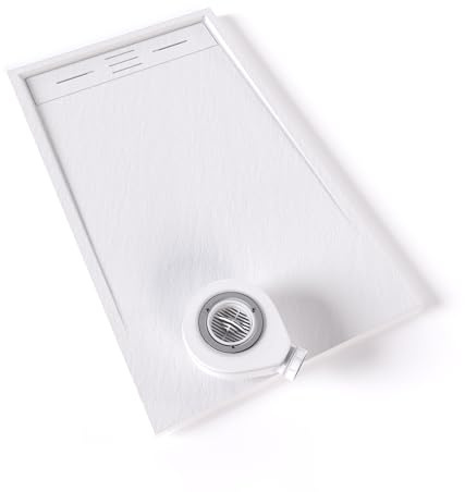 Plato de ducha SMC Hiemal 120x70 cm |Moments of Glass | Gris RAL 7030 – Antiderrapante, Textura Pizarra, Antibacteriano, Resistente a agentes químicos – Incluye válvula y rejilla