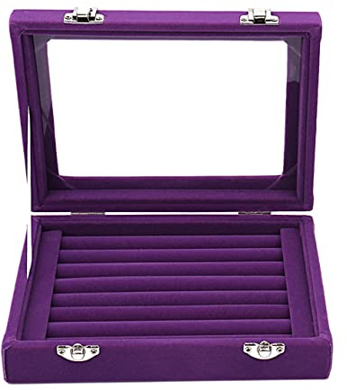 GymRichy Schmuckständer aus Samt, Glas, Aufbewahrungsbox, Ohrring-Etui für Damen und Mädchen (lila)