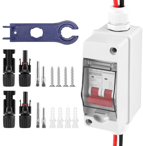 Circuit Breaker, 500V 32A PV System DC Disconnect Switch, PV Combiner Box DC Isolator, Outdoor Solar PV System Isolator with IP65 Distribution Box, 1 in 1 out 1 for Solar System