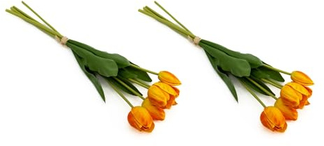 DARO DEKO künstlicher Tulpen-Strauß 5 Stück gebunden Kunstpflanze Tulpe Bund Tulip (orange, 2 Bündel)