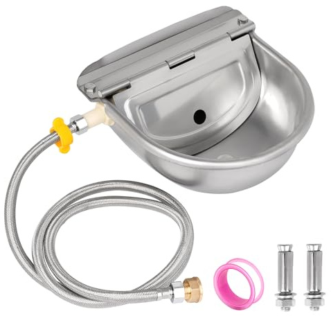 MUYIRTED Tränkebecken Mit Schwimmer, Tränke Aus Edelstahl, Tränkebecken Für Schafe Pferd Rinder, Ventil 1/2 Zoll, 150cm Wasserleitung, Automatischer Hunde Wassernapf, Pferdetränke