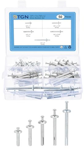 DTGN 1/4 x 1 to 3(D x L) Drive Anchors Set - 50Pack - Good for Metal Steel Aluminum Concrete - Hammer Drive Nail - Silver