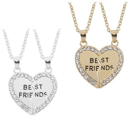 TYFGRT 2 Paires De Bijoux d'Amitié - Colliers en Or et Argent Diamants pour Meilleur Ami