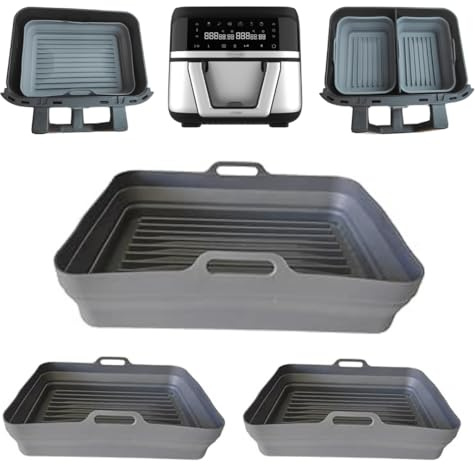 Moldes para freidora de aire de doble cesta, 1 molde plegable 9 L y 2 de 4,5 L compatibles con freidora de aire Cecotec 9 litros, reutilizables, fáciles de limpiar.