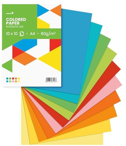 Netuno 100 ark färgat papper intensiva färger (10 x 10) DIN A4 21 x 29,7 cm 80 g pappersblandning blandade färger blandade färgglada blad set tonritpapper pysselpapper färgglada för kreativa projekt