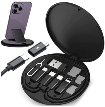 Parence.- Kit Adaptador USB de 60W – Cable USB-C, Adaptador Universal (-C, Lightning, Micro USB) – Carga rápida y Transferencia de Datos – Estuche Compacto con Almacenamiento