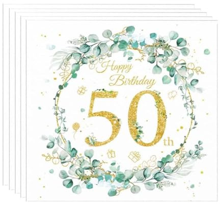 40 Stück Servietten 50. Geburtstag - Deko 50. Geburtstag Mann, Servietten Eukalyptus Grün Geburtstagsparty Deko，Papierservietten für Feiern Party Jubiläum