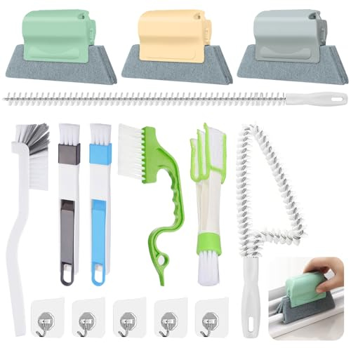 Annickee 15 Pezzi Spazzola per Pulire Finestre Kit, Spazzole per la Pulizia delle Scanalature delle Finestre Con 5 Ganci, Pulisci Persiane per Piccoli Spazi, Veneziane, Bagno, Porta Scorrevole Cucina