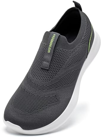 HOBIBEAR Zapatillas de caminar para mujer y hombre | Zapatillas de entrenamiento con puntera ancha | Zapatillas sin cordones, verde y gris, 44 EU Ancho