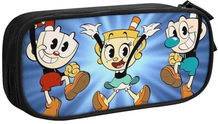 YINGD Cuphead Mugman Chalice Pencil Case Large Capacity Double-Layer Pen Bag School Stationery Pouch Organizer Office Supplies Pencase for Ki-IABW1532