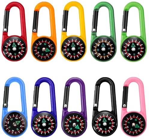 10 Stück kompass schlüsselanhänger, Compass Schlüsselanhänger Mit Mini Karabiner, Bunte Mini Kompass Für Outdoor Camping Und Wandern
