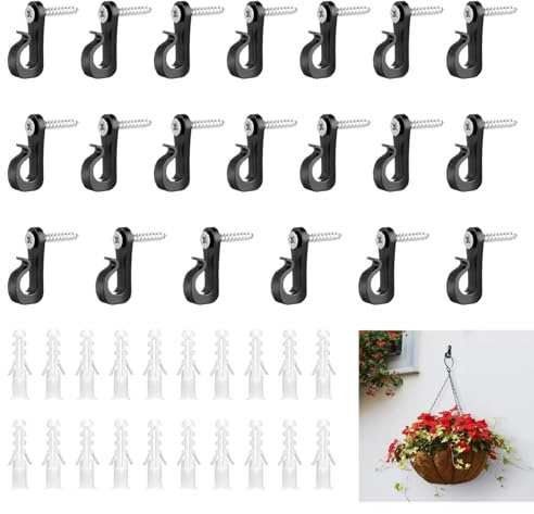 20 Pcs Q-Hanger Screw in Hooks, String Light Hook Screw-in Outdoor, Screw Fence Hooks for Outdoors Lights, Fairy Christmas Patio Lights Hanging Kit for Indoor Outdoor Garden Wire Decorations (Black)