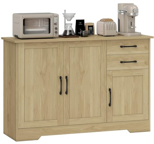 HOMCOM Aparador 3 Puertas 2 Cajones Estante Ajustable Natural 120x38x79 cm