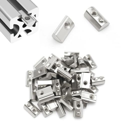 LINTRA 50 Pezzi Dadi Scorrevoli M5 Slot 8 a T con Palla, 40-Serie M5 Dadi Molla Roll-In, Dado con Sfera Scorrevoli, Dado Scanalati, per CNC per Stampanti 3D Profilo a C in Alluminio, Standard Europeo